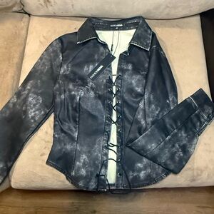 NWT Fashion Nova Women's XS Black Distressed Faux Leather Biker Jacket NWT